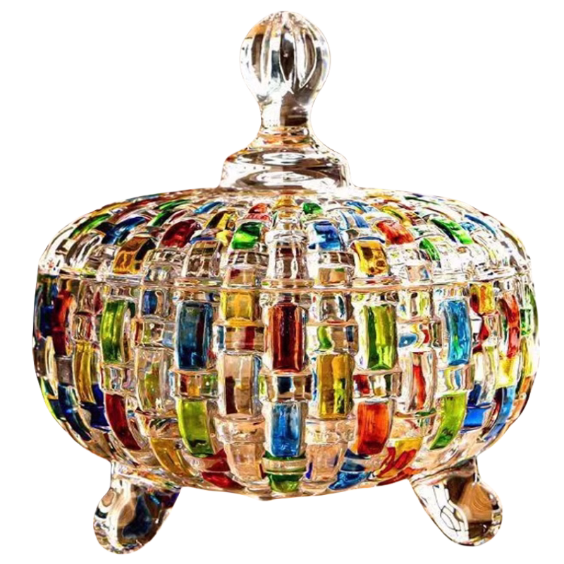 Glass Candy Jar with Lid, Colorful Snack Dish for Living Room & Kitchen Storage