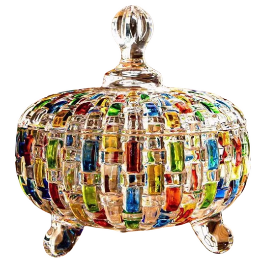 Glass Candy Jar with Lid, Colorful Snack Dish for Living Room & Kitchen Storage