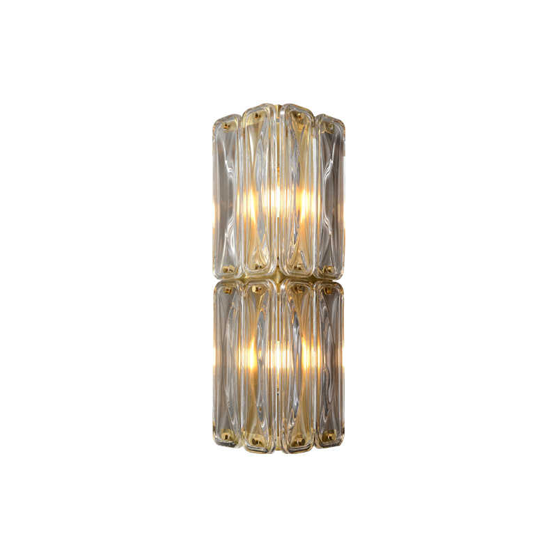 Luxury Double-Layer Brass Crystal Glass Wall Sconce, Mid-Century Modern LED Bedside Light, Designer Background Wall Lighting for Bedroom, Living Room, Hallway