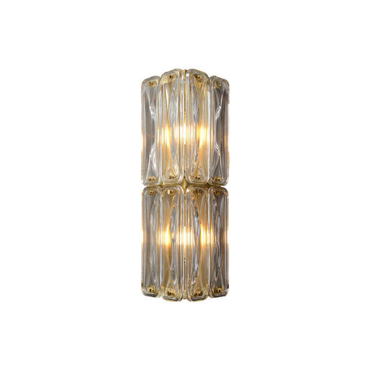 Luxury Double-Layer Brass Crystal Glass Wall Sconce, Mid-Century Modern LED Bedside Light, Designer Background Wall Lighting for Bedroom, Living Room, Hallway