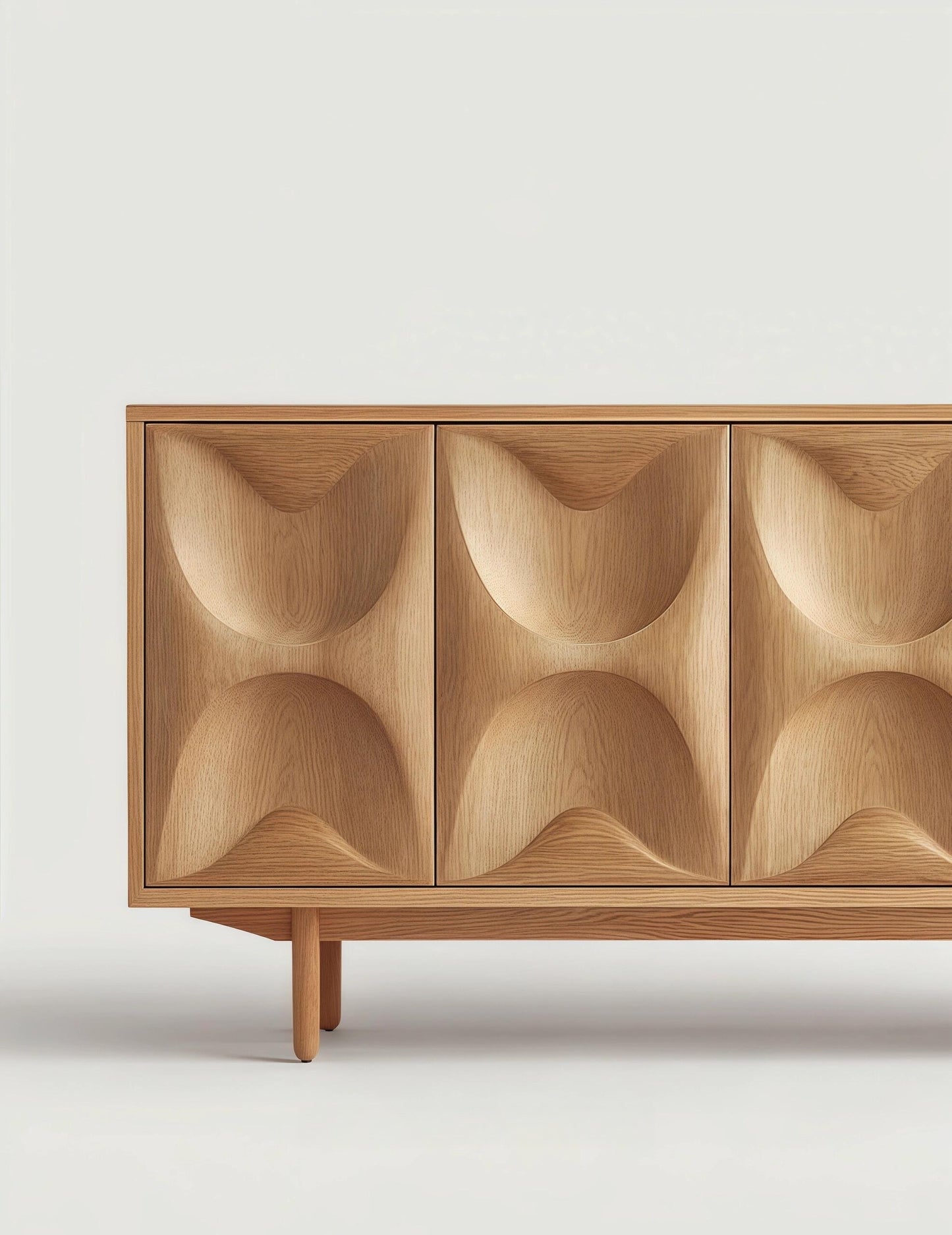 Retro Sculpted Wood Sideboard – Designer Solid Wood U-Relief Buffet Cabinet for Modern Dining & Entry