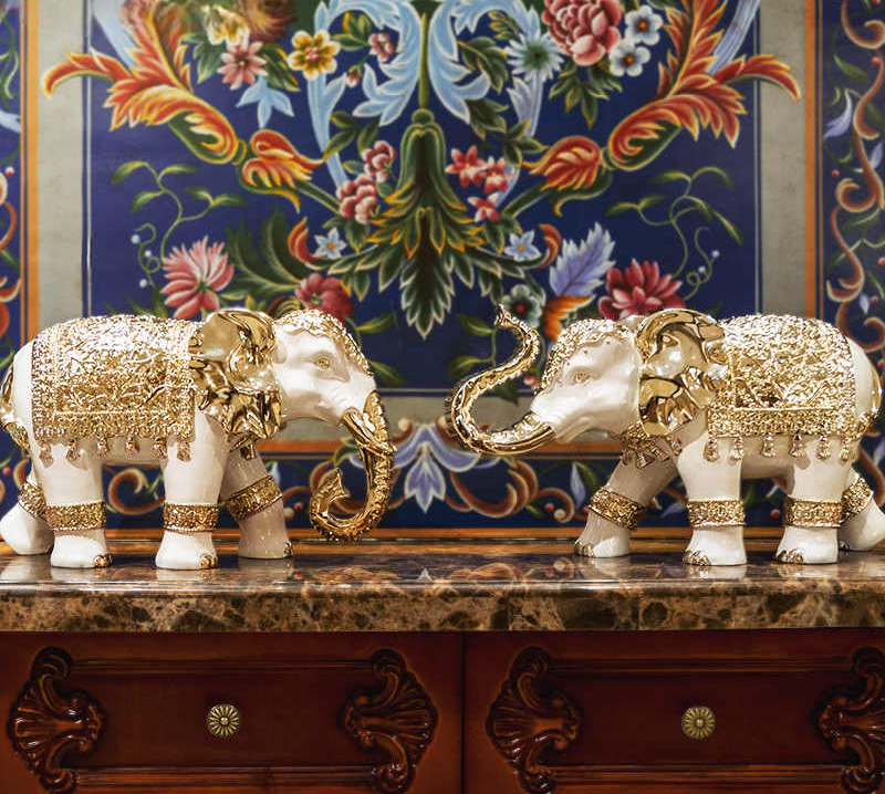Grand Rose Gold Elephant Sculptures (Set of 2) – Large Resin Art for Entryway, Living Room, Hotel Lobby, or Corridor