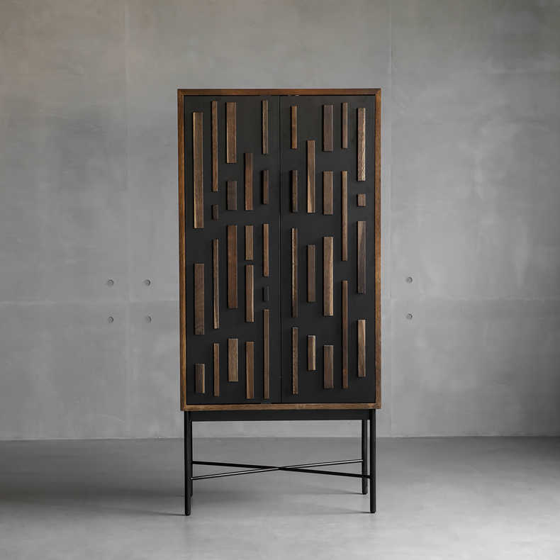 Authentic UK Root Branch RICO Bar Cabinet, Nordic Retro Design with Geometric Door Pattern, Premium British Import Dining Room Storage
