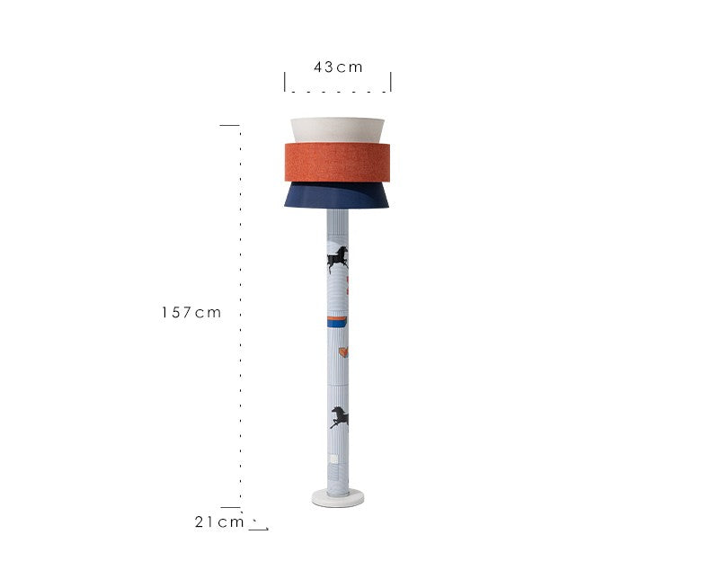 Modern Linen Color Block Floor Lamp, Blue Orange Accent, Adjustable Three-Tone Light for Living Room, Bedroom, Office