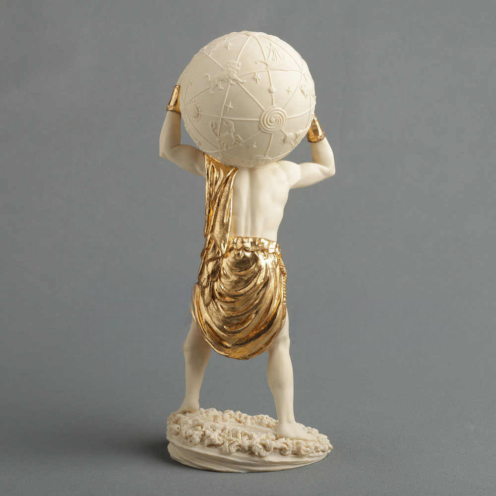 Greek Atlas Titan Statue – White & Gold Creator Figurine, Mythology Decor for Home, Office, Unique Gift