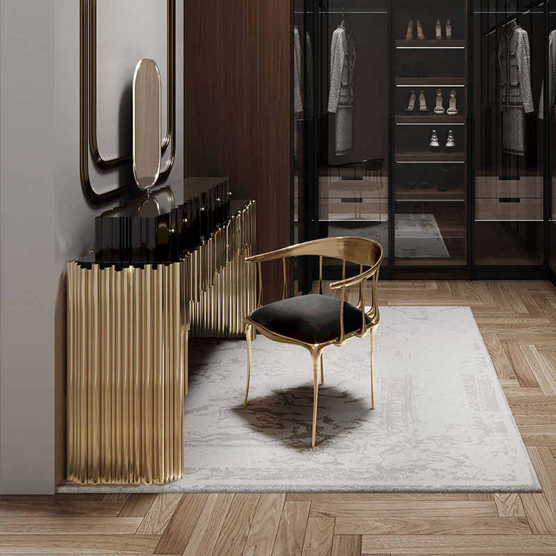 Luxury Modern Designer Vanity Table with Mirror – High-End Solid Wood Makeup Desk, Minimalist Bedroom Dressing Table for Villa or Home