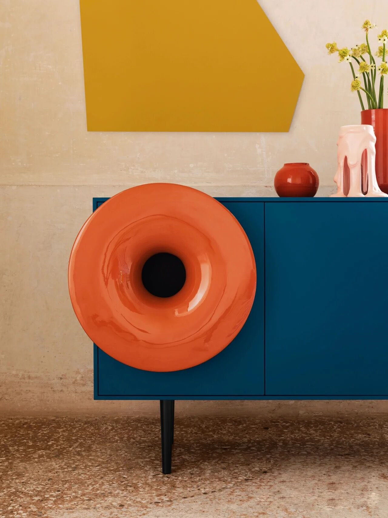 Modern Italian Style Sideboard with Circular Design Element, High-Gloss Piano Lacquer Finish Storage Cabinet with Custom Color Options