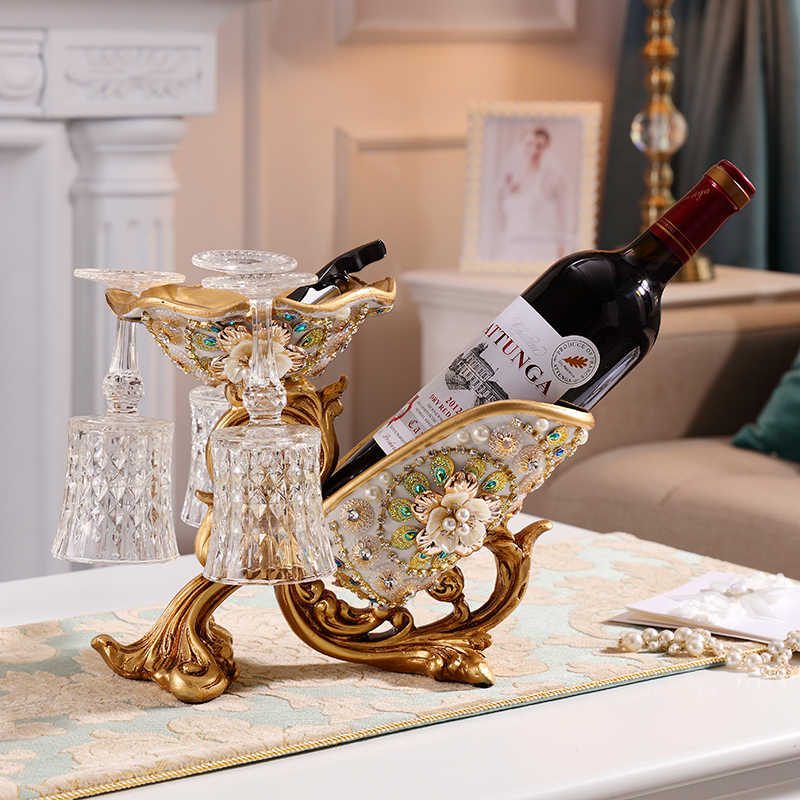 Luxury Multi-Function Peacock Resin Wine Glass Holder, Ornate Crystal Embedded Wine Rack, Decorative High-Stem Glass Stand