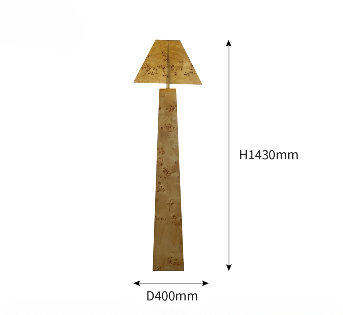 Vintage Burl Wood Floor Lamp, Artistic Retro Tall Standing Light with Pyramid Shade, Modern Villa, Living Room, Bedroom, Tea Room Ambiance Lamp