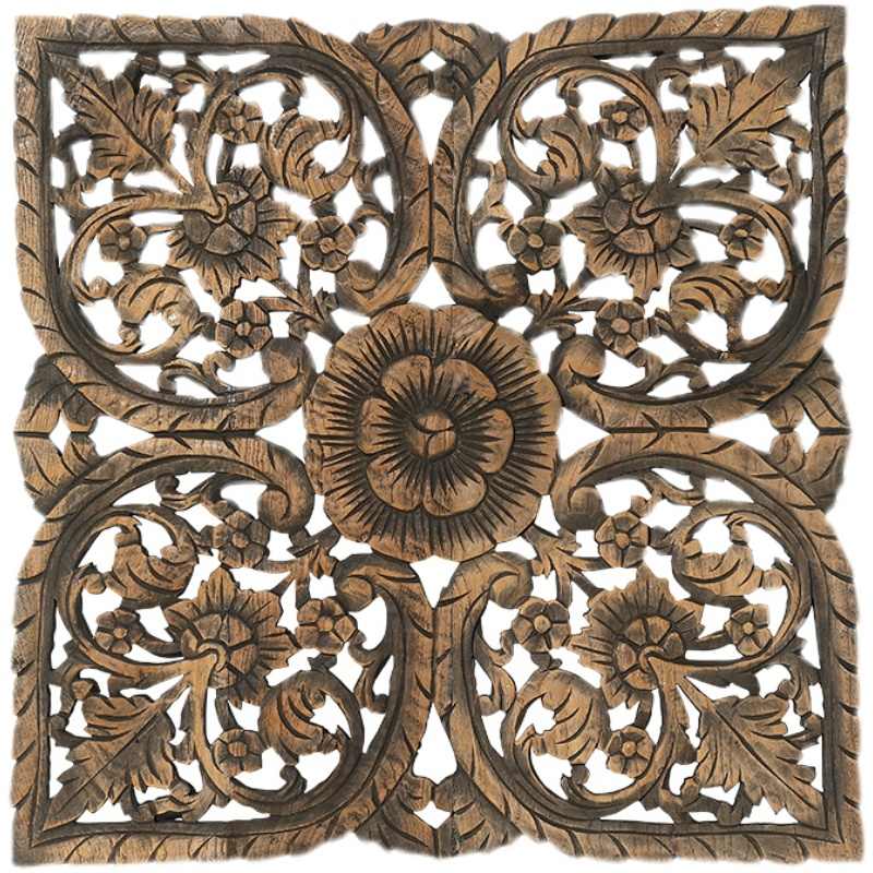 Clearance Thai Teak Lotus Carved Wall Panel, Southeast Asian Hotel & Spa Decor Relief Art