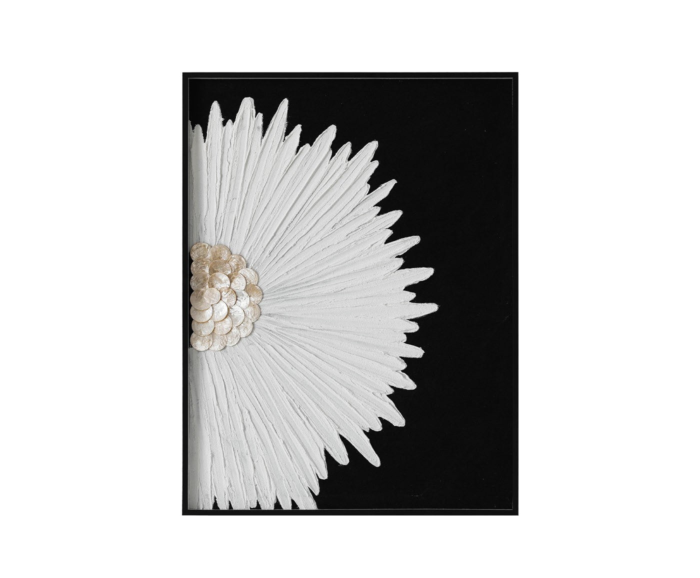 Oriental Flower Wall Art, Modern Black Frame Artistic Raised Texture Painting for Living Room & Entryway