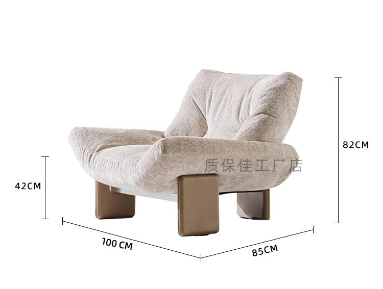 Designer Single Armchair with Premium Boucle Upholstery, Luxury Modern Accent Chair with Metal Block Base, Contemporary Lounge Chair for Living Room