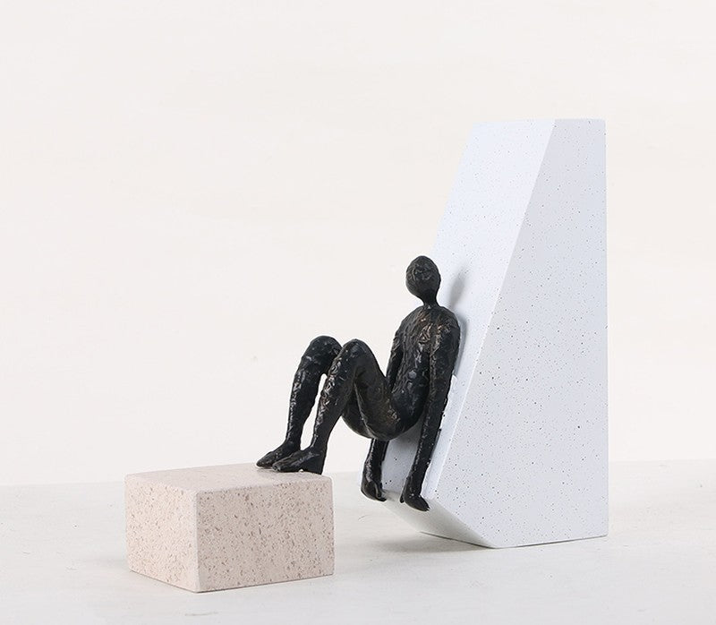 Modern Geometric Abstract 'Rest' Sculpture, Minimalist Metal & Marble Yoga Figure Desk Ornament, Living Room, Table, Entryway