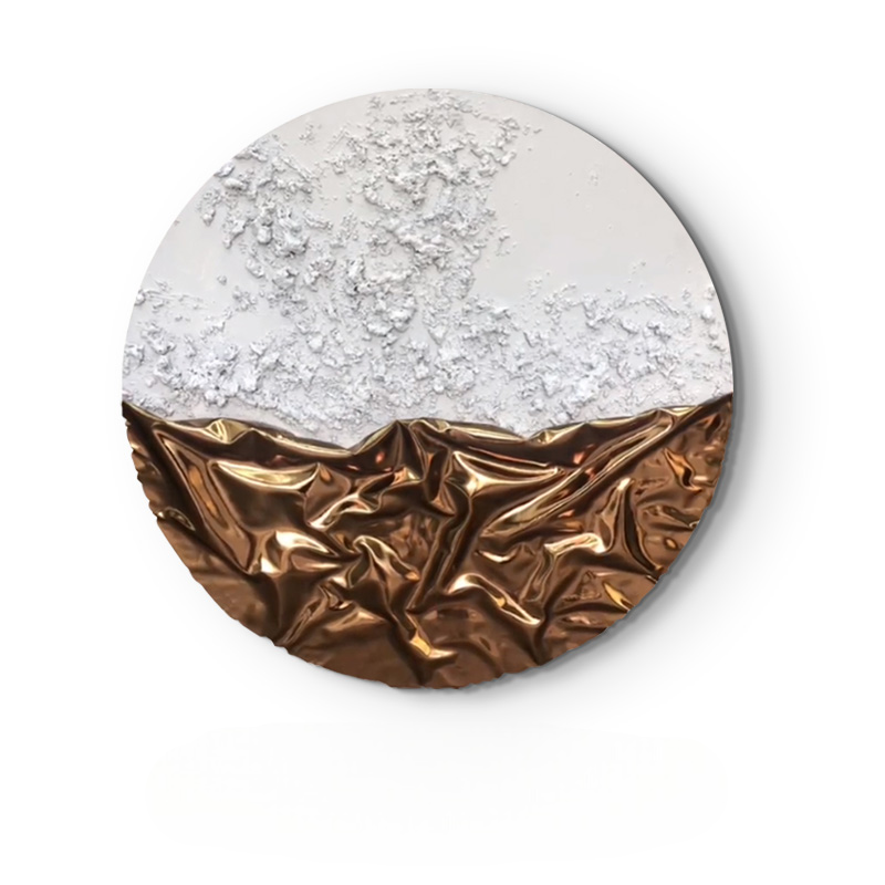 Modern Luxury Round Leather 3D Wall Art, Handcrafted White & Gold Abstract Texture Panel, Frameless Living Room & Entryway Decorative Sculpture