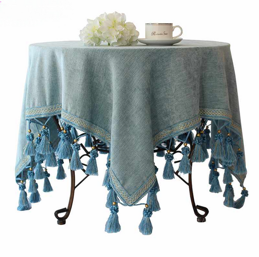 Luxury Cotton Linen Tablecloth, Square Rustic Decorative Table Cover with Tassels, High-End Coffee Color Dining Tablecloth for Round & Square Tables, Hotel & Banquet Use