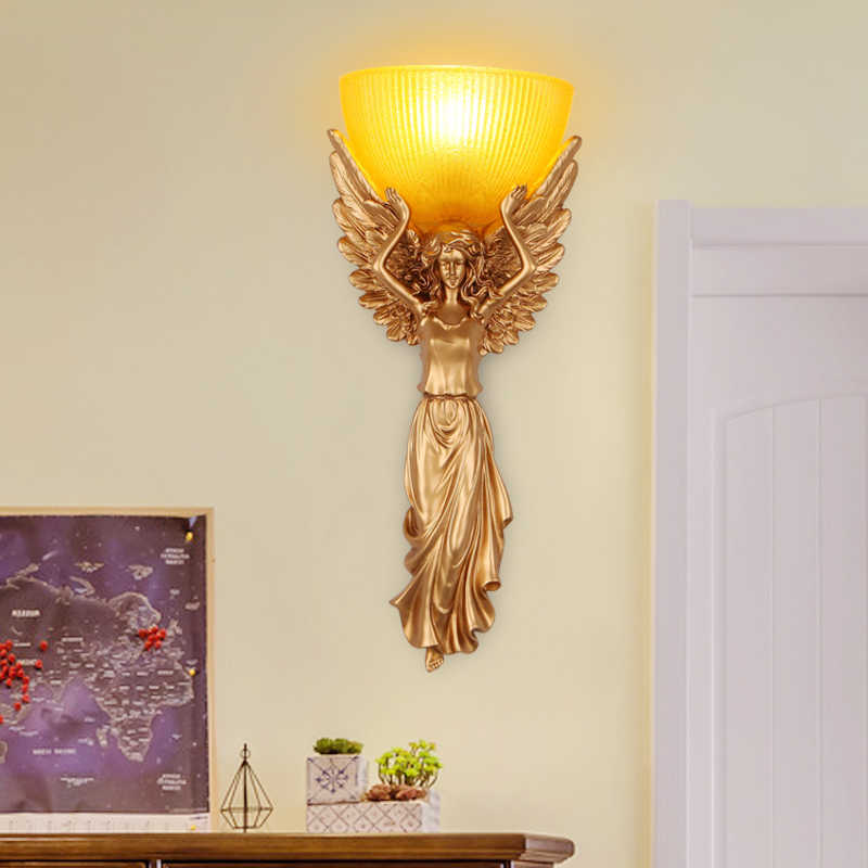 European Angel Wall Lamp, Creative Resin & Glass Sconce for Living Room, Hallway, Staircase, Retro Club Bar Lighting