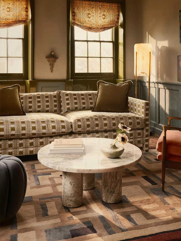Mid Century Modern Vintage Fabric 3 Seater Sofa for Living Room – Artistic Retro Style Couch for Apartments and Villas