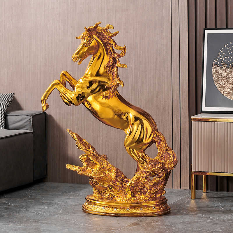 Large Luxury Gold Horse Sculpture – Modern Standing Decorative Figurine for Living Room, Office, Hotel, Housewarming Gift