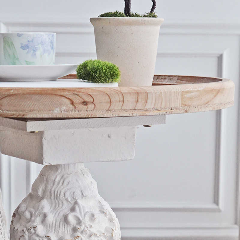 Vintage White Round Side Table, Carved Coffee End Table, Retro Pedestal Accent Table for Living Room, Dining Room, Café