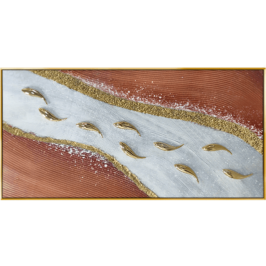Luxury Hand-Painted Nine Koi Fish Wealth Abstract Oil Painting, 3D Textured Modern Wall Art with Black Aluminum Frame