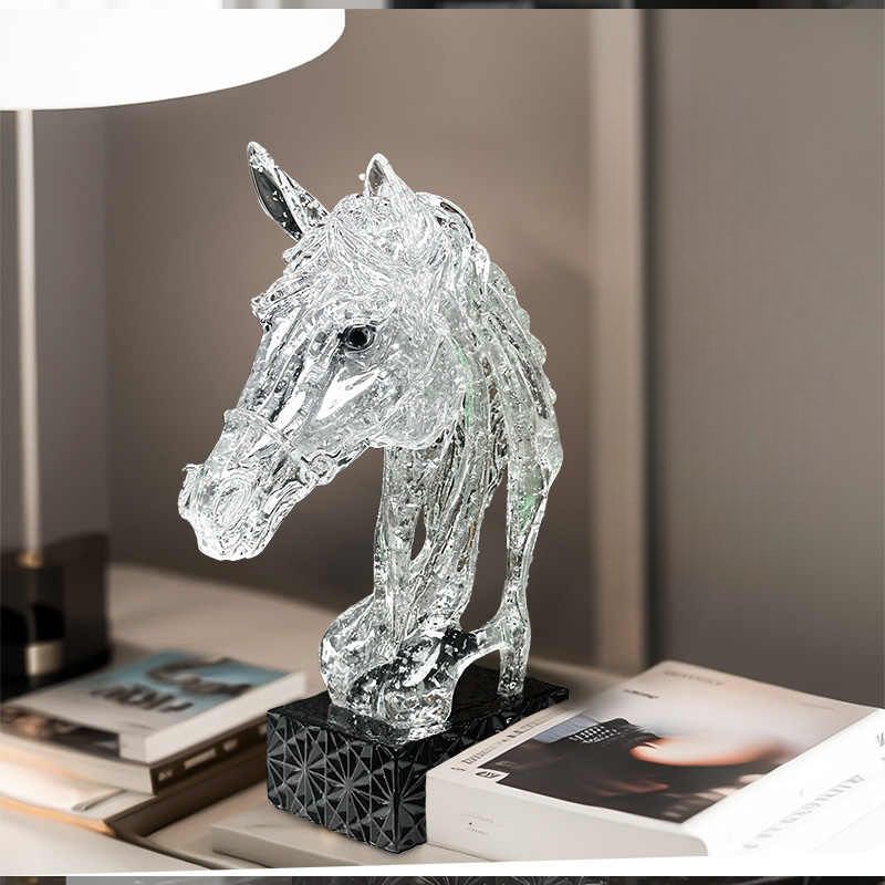 High-End Modern Transparent Horse Head Sculpture – Luxury Acrylic Art Decor for Living Room, Study, Entryway, Wine Cabinet