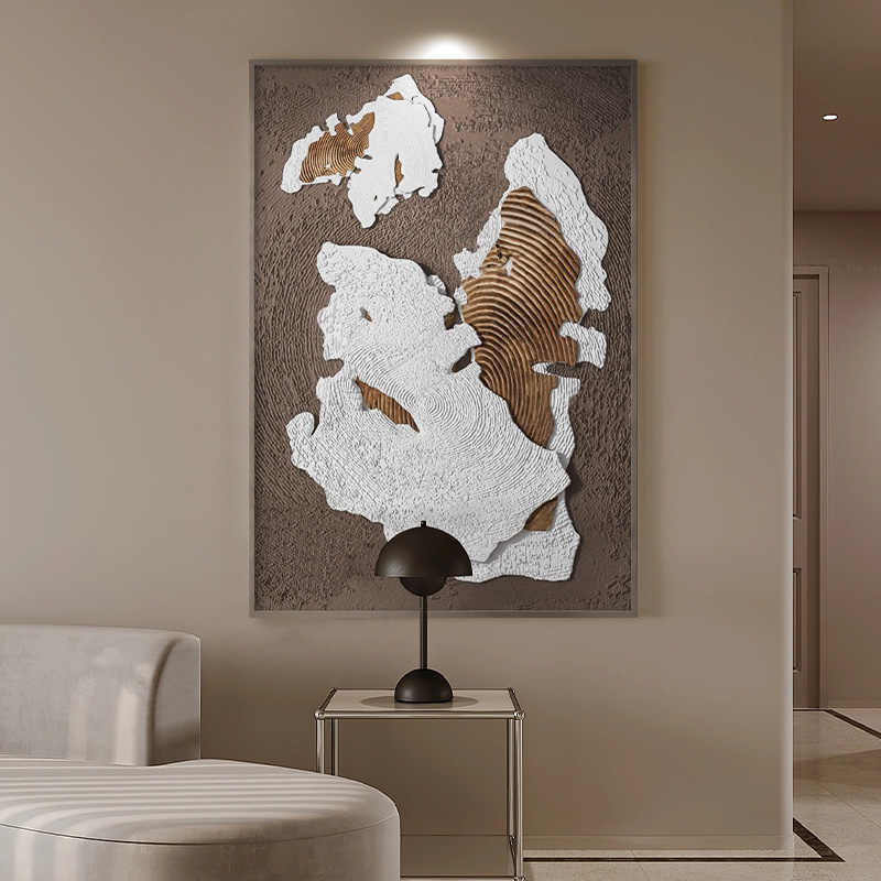 Minimalist 3D Sculpted Oil Painting – Hand-Painted Abstract Relief Wall Art for Living Room, Corridor, Entryway, Solid Wood Frame