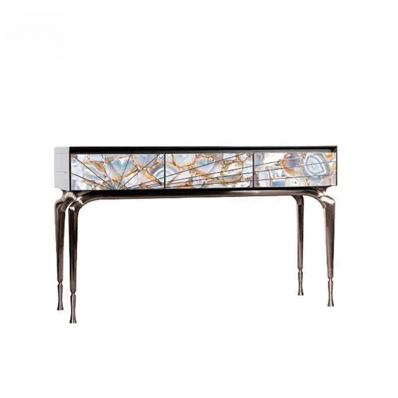 Luxury Designer Entryway Console Table, High-End Villa Foyer Table with Stainless Steel & Natural Agate