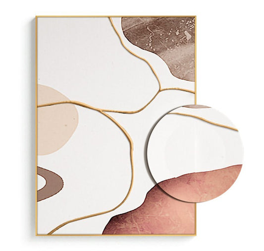 Minimalist Abstract Hand-Painted Textured Wall Art – Creative Layered Luxury Headboard & Living Room Decor, Modern Yellow Frame