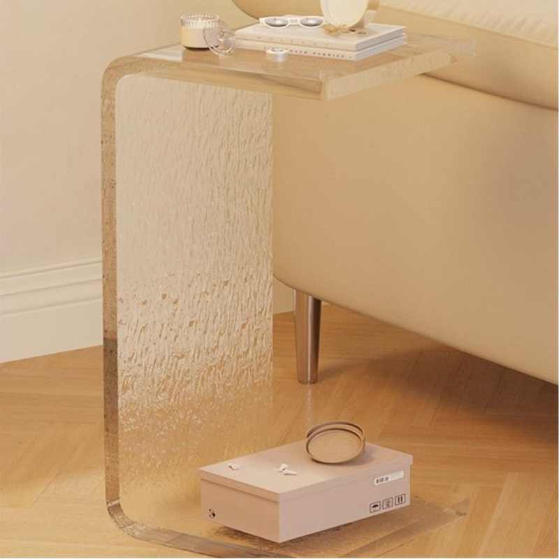 Acrylic Clear Water Ripple Side Table, Thick 10mm, Transparent Sofa/Window Table for Balcony, Bedroom