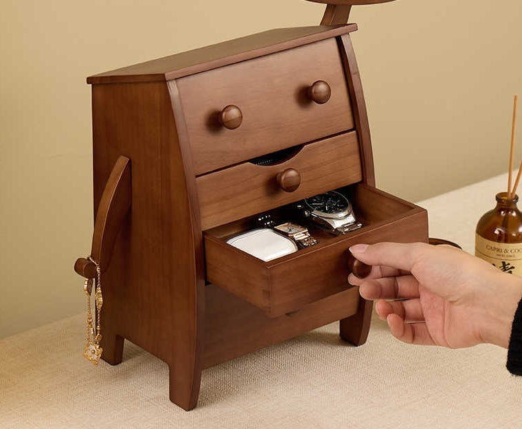 Solid Wood Multi-Drawer Storage Box with Side Table – Creative Elephant-Shaped Bedside Organizer, Unique Desktop Storage Cabinet for Living Room, Office, Bedroom