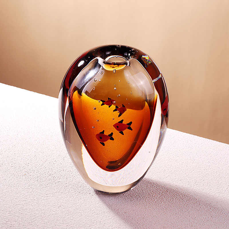 Creative Bubble Fish Glass Vase, Luxury Art Glass Aquarium-Inspired Flower Vessel for Living Room Dining Table, Heavy Crystal Decorative Accent