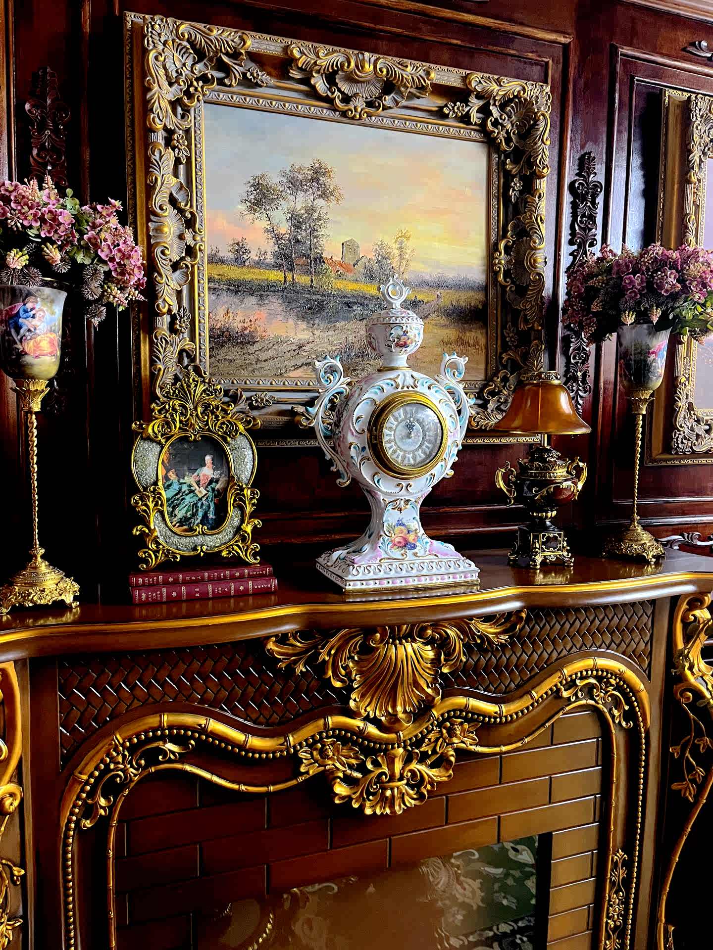 Palace Hand-Painted Porcelain & Bronze Mantel Clock, Luxury White 24-Inch Villa Fireplace Decorative Antique