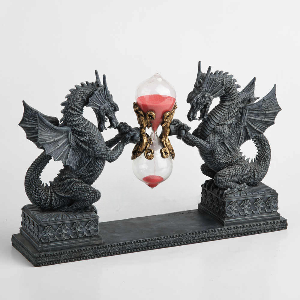 Double Dragon Hourglass – Gothic Fantasy Sand Timer Figurine, Birthday Gift Desk Ornament, Premium Home Decor