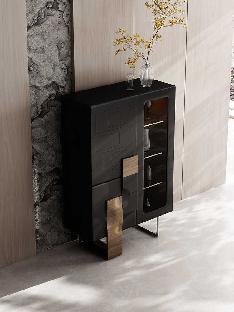 Luxury Minimalist Solid Wood Wine Cabinet – Modern Glass Display Sideboard Storage for Living Room or Dining Room