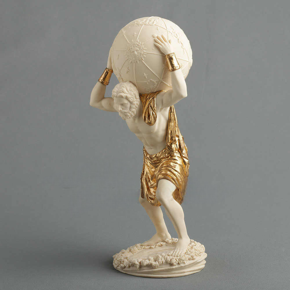 Greek Atlas Titan Statue – White & Gold Creator Figurine, Mythology Decor for Home, Office, Unique Gift