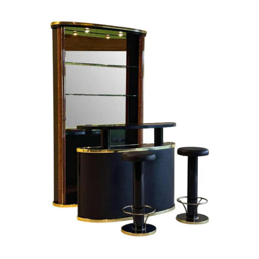 Designer Bar Cabinet Set with Stools – Luxury Art Deco Style Wine Display Unit, Premium Home Bar Furniture System for Living Rooms and Entertainment