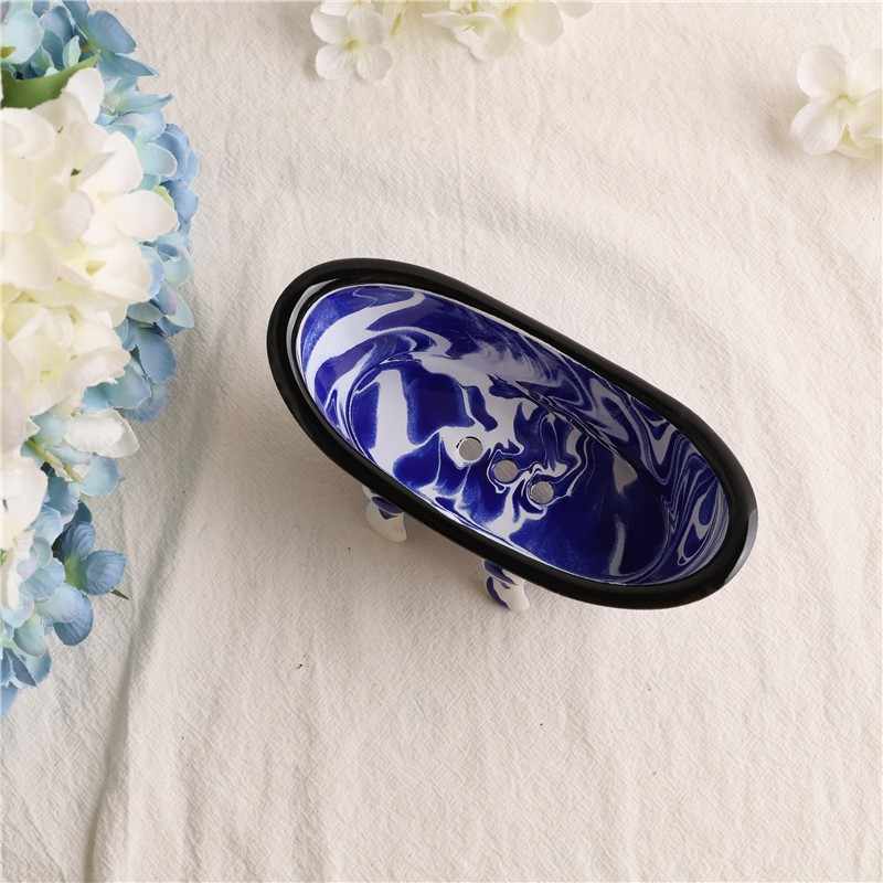 Klein Blue Marble Pattern Draining Soap Dish, Bathtub Shape Soap Box with Drainage Hole