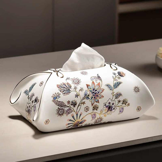 Luxury Ceramic Floral Tissue Box, 2025 Designer Decorative Cover for Living Room, Elegant Coffee Table High-End Organizer