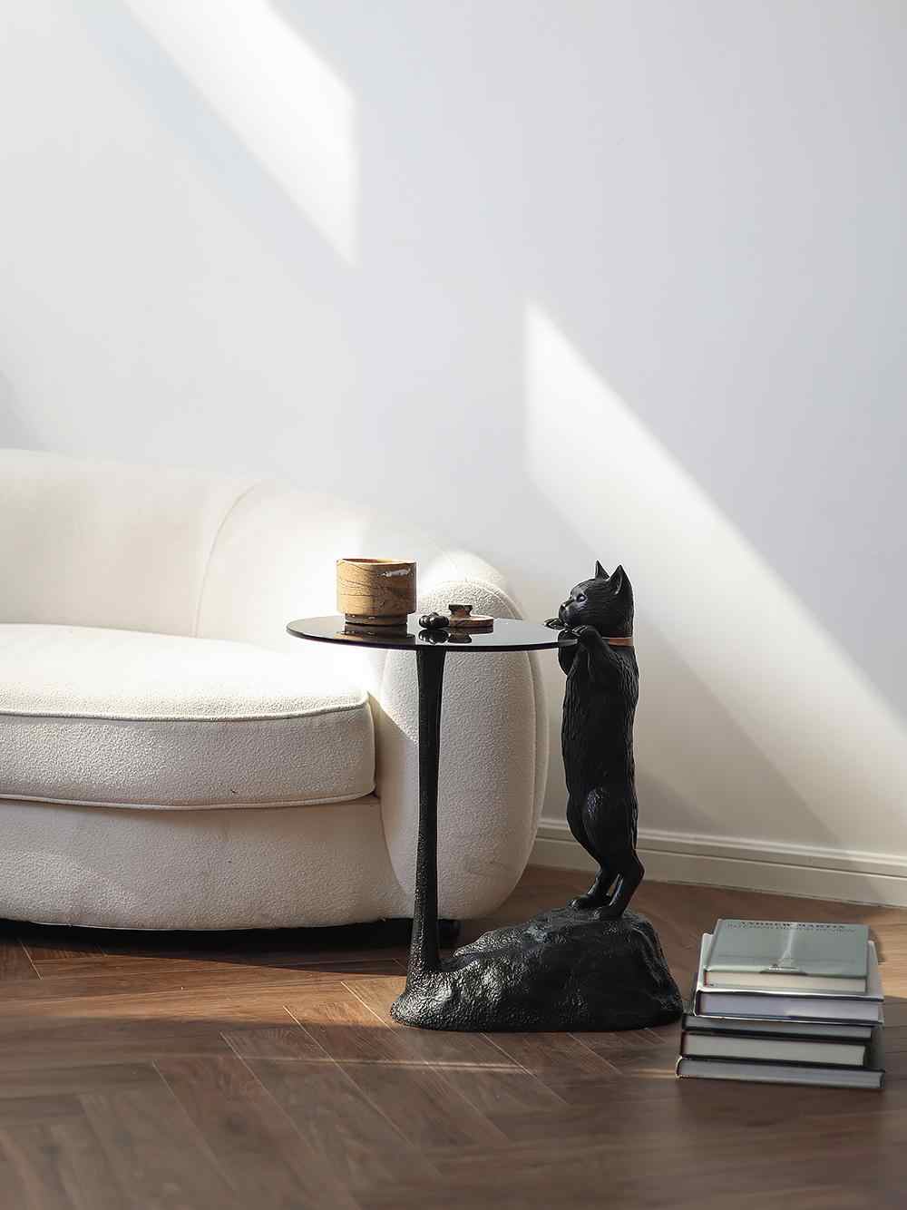 Cat Side Table – Modern Fiberglass Sculpture Table, Artistic Animal End Table for Living Room, Bar, Lounge, or Creative Furniture Accent