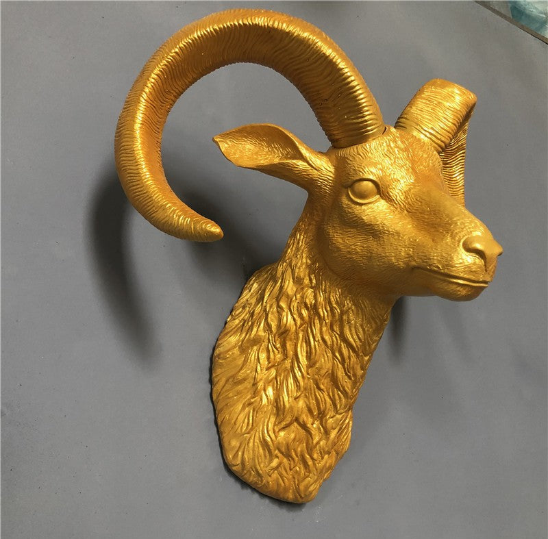 Gold Sheep Zodiac Animal Head Wall Decor, Sculpture for Entryway, Living Room, Bar, Indoor/Outdoor