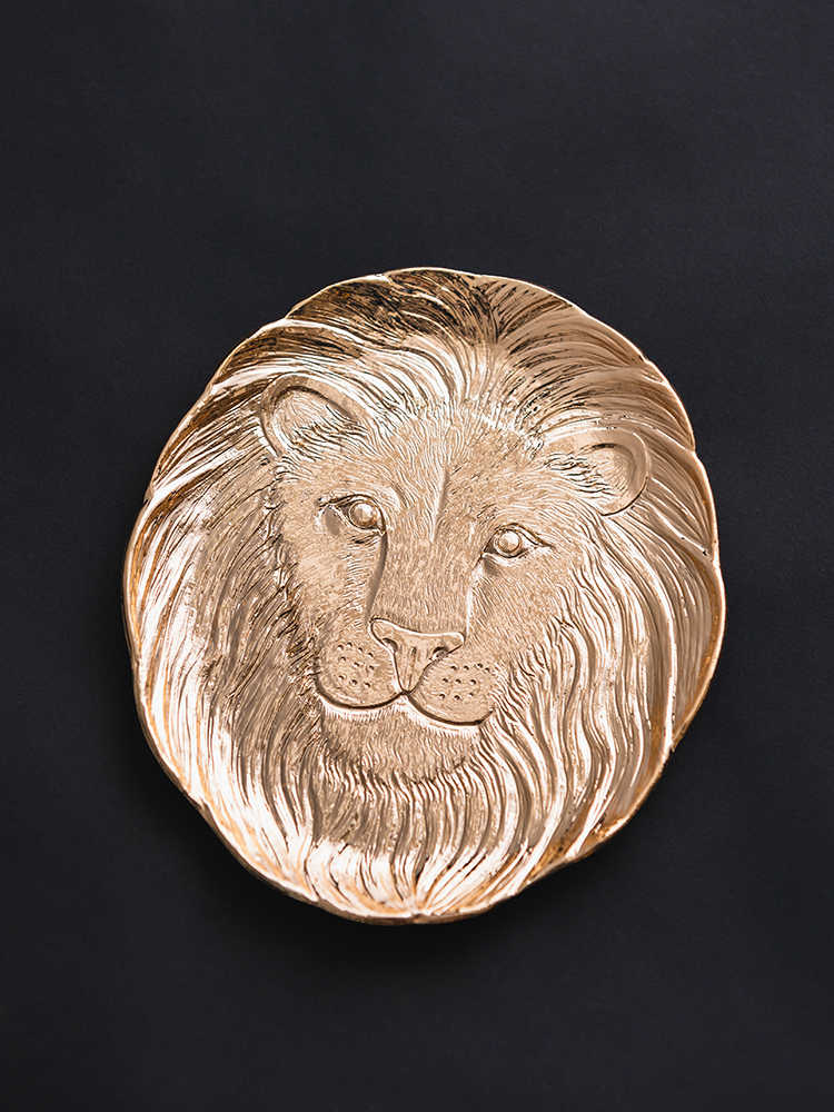 Modern Gold Lion Head Jewelry Tray, Luxury Tin Plate Decorative Organizer for Living Room, Bedroom, Vanity, Necklace & Earring Display