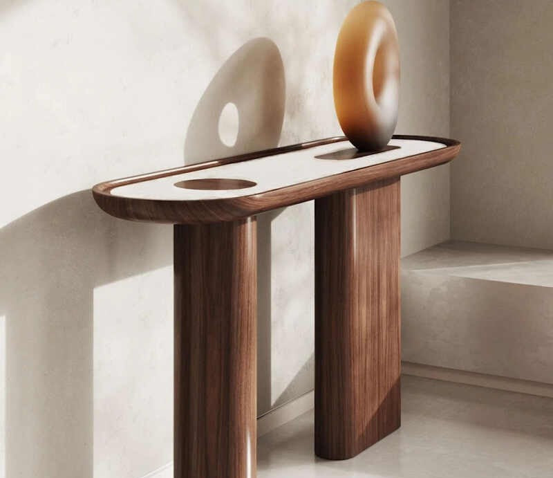 Luxury Walnut Wood Entryway Console Table, Minimalist Solid Wood Hallway Foyer Table, High-End Designer Wall Table