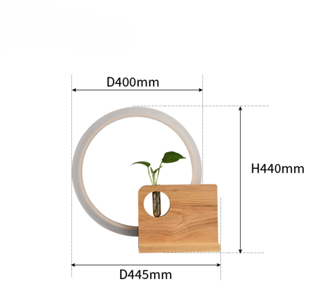 Modern Wooden Table Lamp with LED Ring, Minimalist Solid Wood Accent Light with Plant Holder, Decorative Desk Lamp for Living Room, Bedroom, Study