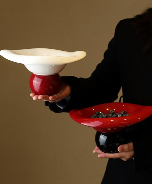 Exquisite Wave-Fruit Tray Set – Luxe Modern High-Gloss Fruit Bowls for Living Room or Tea Table, Red/Black & White/Red