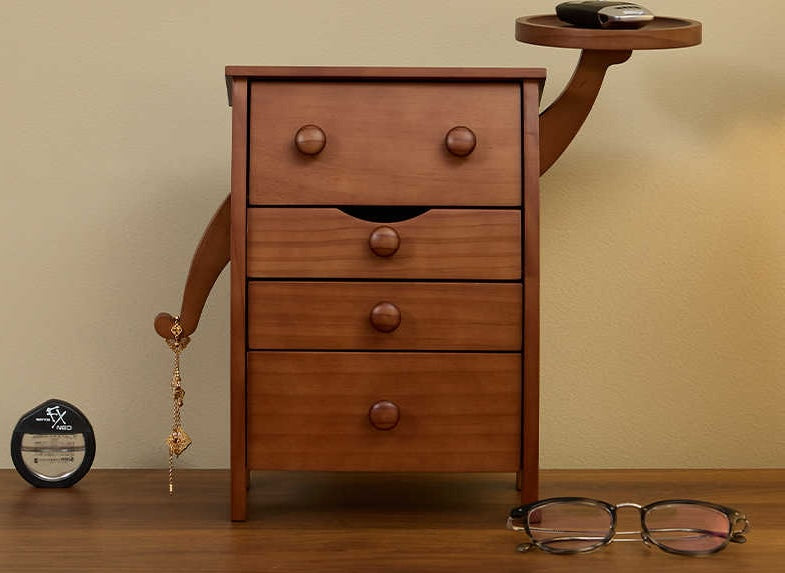 Solid Wood Multi-Drawer Storage Box with Side Table – Creative Elephant-Shaped Bedside Organizer, Unique Desktop Storage Cabinet for Living Room, Office, Bedroom