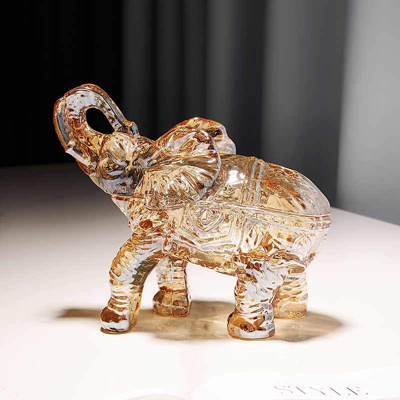 Amber Crystal Glass Elephant Storage Jar, Decorative Candy Container with Removable Lid, TV Cabinet Desktop Ornament