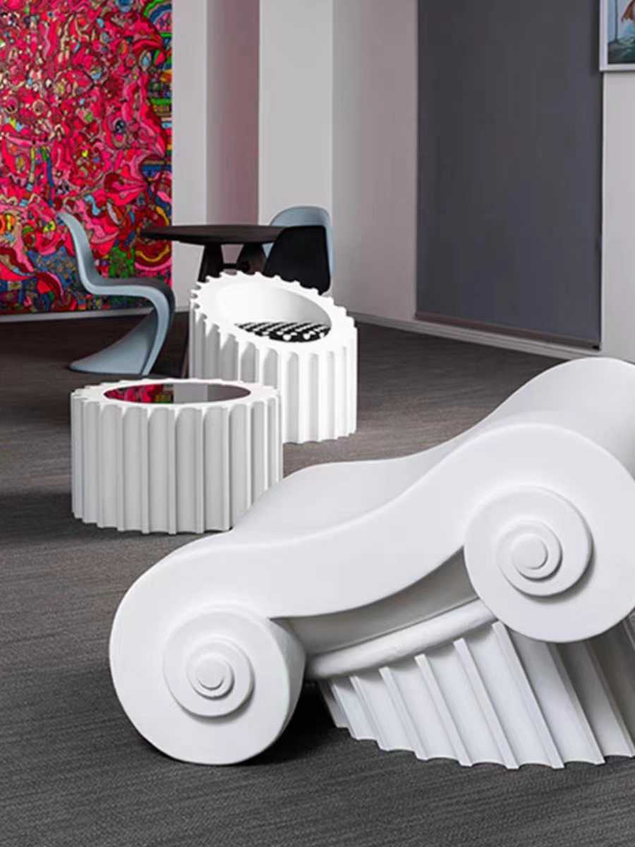 Designer Roman Column Lounge Chair – Contemporary Fiberglass Sculptural Outdoor Seating with Classical Architecture Inspiration