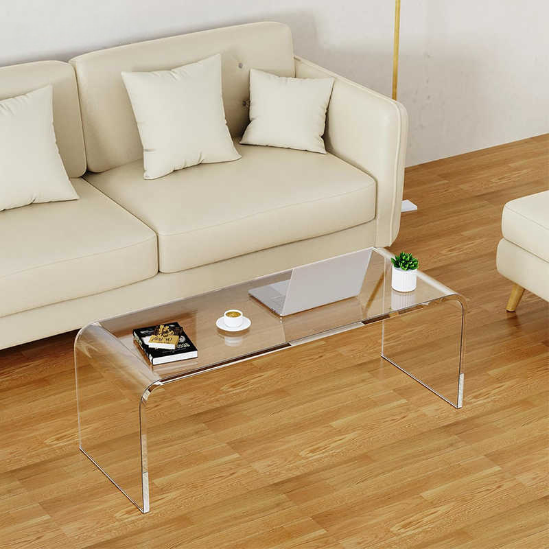 Luxury Thick Clear Acrylic Coffee Table, Modern Minimalist Waterfall Sofa Table, 20mm Thick, Fully Assembled