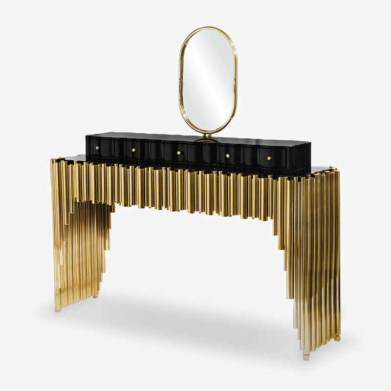 Luxury Modern Designer Vanity Table with Mirror – High-End Solid Wood Makeup Desk, Minimalist Bedroom Dressing Table for Villa or Home
