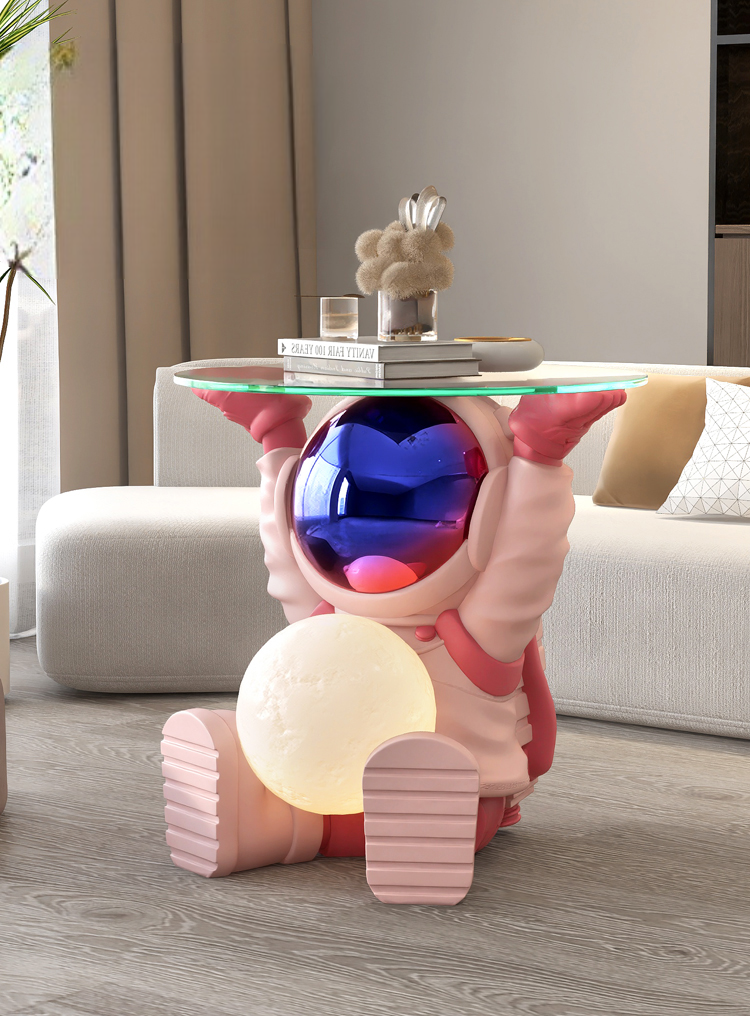 Astronaut Floor Side Table with Lamp – Modern Living Room Sofa, TV Cabinet, Bedside Decor, Birthday/Housewarming Gift